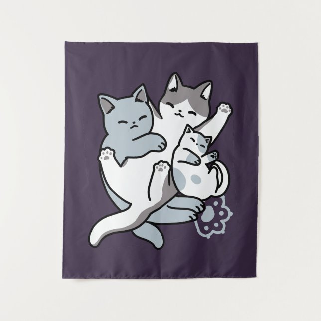 Meow Pounce Snuggle – Cute Sleeping Cats Tapestry (Front)