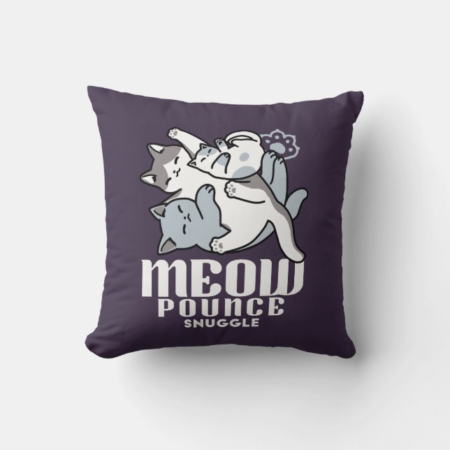 Meow Pounce Snuggle – Cute Sleeping Cats Throw Pillow (Front)