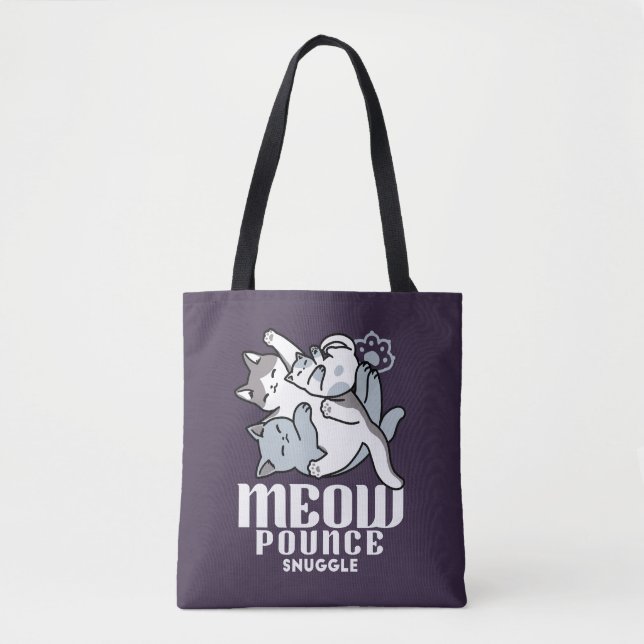 Meow Pounce Snuggle – Cute Sleeping Cats Tote Bag (Front)