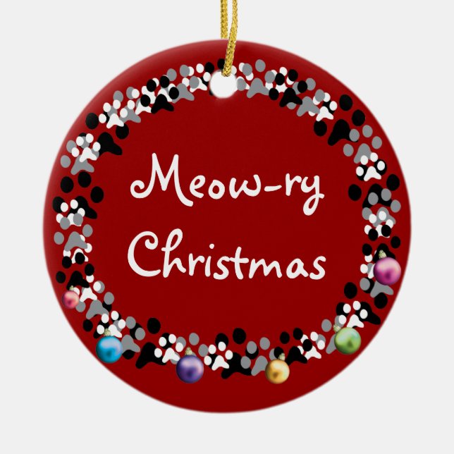 Meow-ry Christmas Ceramic Ornament (Front)