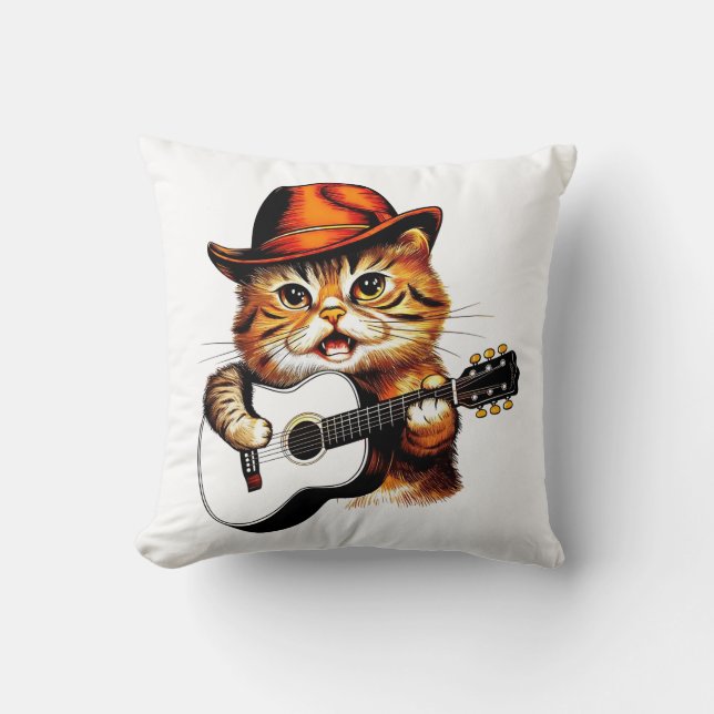 Meow-sic Star Funny Chant Chat Coussin (Recto)