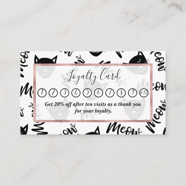 Meow Simple Modern Black White Cats Typography Loyalty Card (Front)