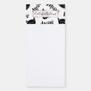 Meow Simple Modern Black White Cats Typography Magnetic Notepad