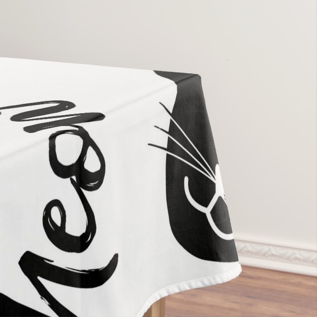 Meow Simple Modern Black White Cats Typography Tablecloth (In Situ)