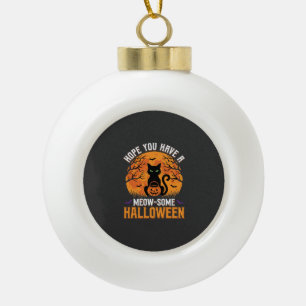 Meow-Some Halloween Black Cat Ceramic Ball Christmas Ornament