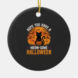 Meow-Some Halloween Black Cat Ceramic Ornament
