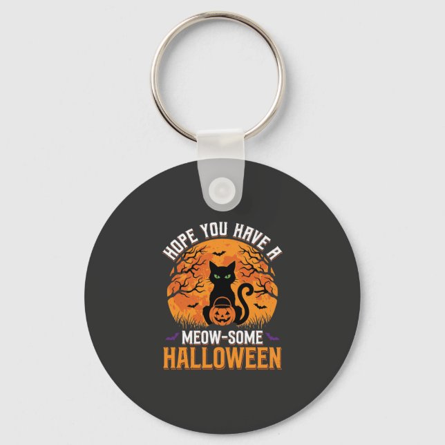 Meow-Some Halloween Black Cat Keychain (Front)
