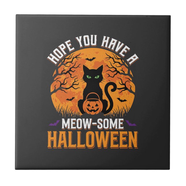 Meow-Some Halloween Black Cat Tile (Front)