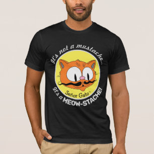 MEOW-STACHE Funny Cartoon Moustache Cat T-Shirt