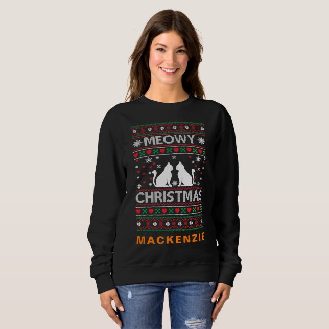Meow-tastic Holidays: Personalized Ugly Christmas Sweatshirt (Front Full)