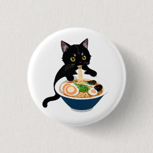 Meow-tastic Ramen Feast: Cute Cat Badge 1 Inch Round Button