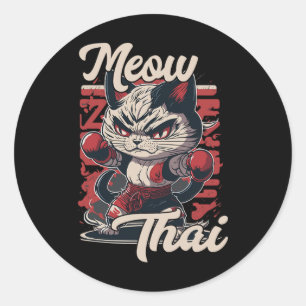 Meow Thai Fighter Cat Muay Thai Boxing Cat For Men Classic Round Sticker