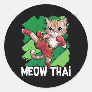 Meow Thai Funny Muay Thai Boxing Cat Martial Arts Classic Round Sticker