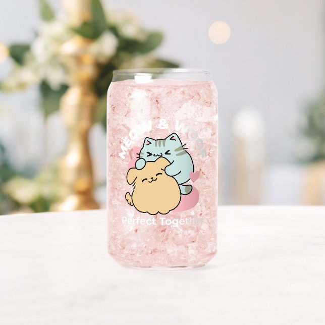 Meow & Woof Perfect Together - Cute Cat and Dog Can Glass (Insitu (Wedding))