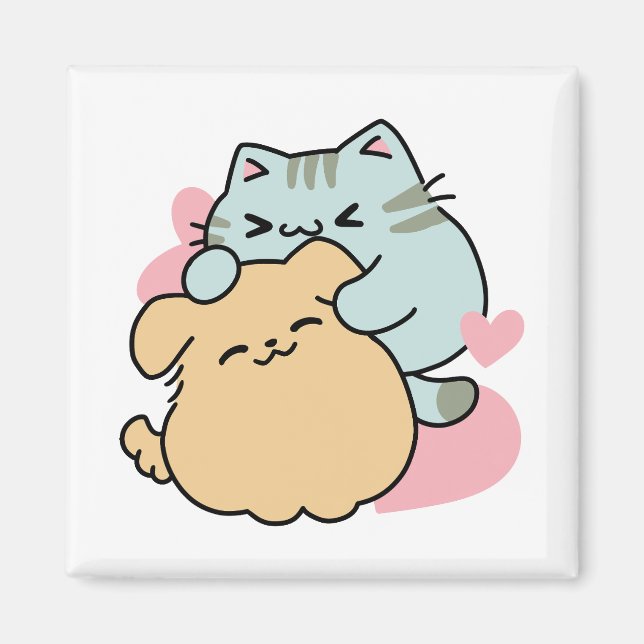 Meow & Woof Perfect Together - Cute Cat and Dog Magnet (Front)
