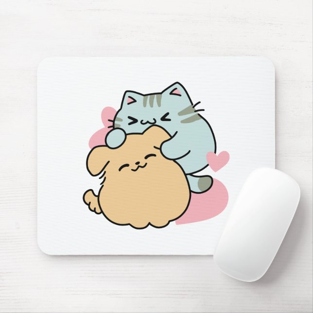 Meow & Woof Perfect Together - Cute Cat and Dog Mouse Pad (With Mouse)
