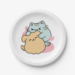 Meow & Woof Perfect Together - Cute Cat and Dog Paper Plate