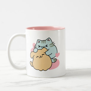 Meow & Woof Perfect Together - Cute Cat and Dog Two-Tone Coffee Mug
