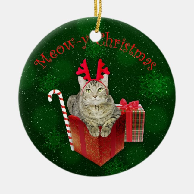 Meow-y Christmas Ceramic Ornament (Front)