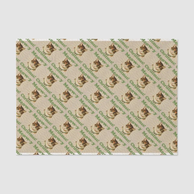 Meow-y Christmas, Cute Funny Holiday Cat Animal Tissue Paper (Front)
