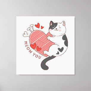 Meow You Cute Cat Valentine's Day Canvas Print