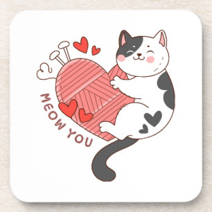 Meow You Cute Cat Valentine's Day Coaster