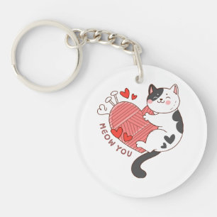 Meow You Cute Cat Valentine's Day Keychain