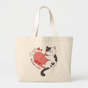Meow You Cute Cat Valentine's Day Large Tote Bag