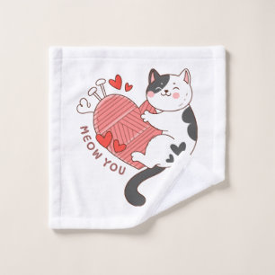 Meow You Cute Cat Valentine's Day Wash Cloth