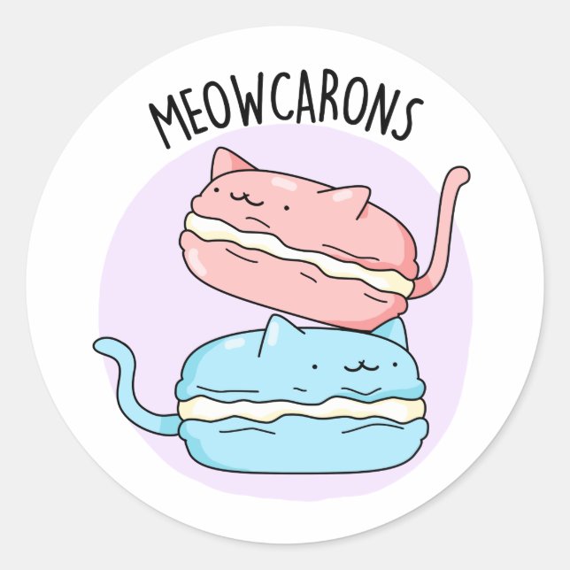 Meowcarons Funny Macaron Pun  Classic Round Sticker (Front)