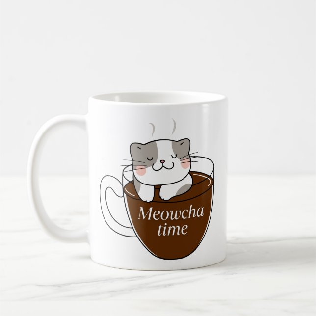 Meowcha Time Cat in Coffee Cup Design (Left)