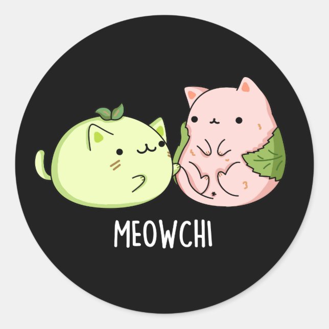 Meowchi Funny Mochi Pun Dark BG Classic Round Sticker (Front)