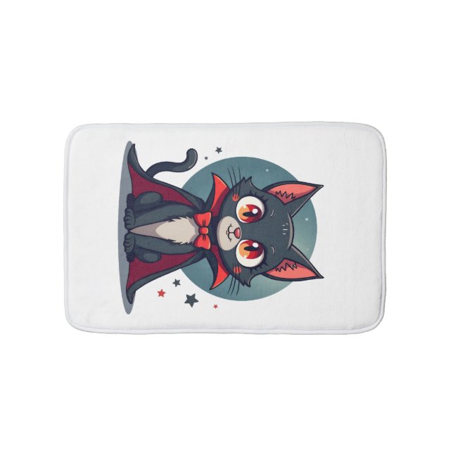 Meowcula Funny Cat Vampire Dracula Halloween Bath Mat (Front)
