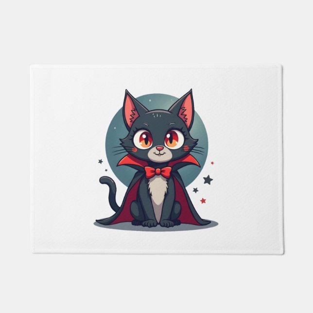 Meowcula Funny Cat Vampire Dracula Halloween Doormat (Front)