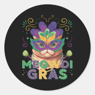 Meowdi Gras Funny Mardi Gras Cat Lover  Classic Round Sticker