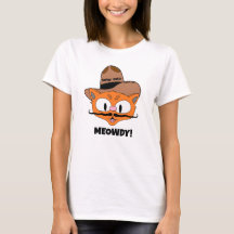 MEOWDY! Cartoon Moustache Cowboy Cat T-Shirt