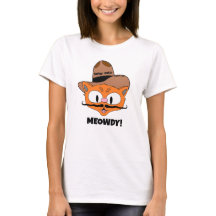 MEOWDY! Cartoon Moustache Cowboy Cat T-Shirt