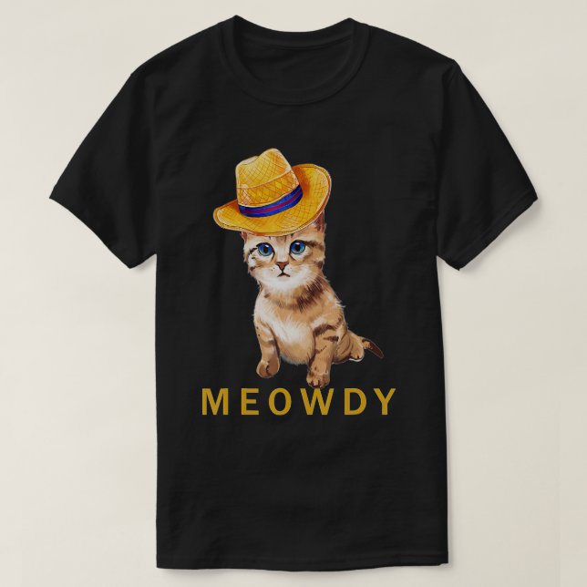 Meowdy Cat Funny Mashup Between Meow and Howdy  (2 T-Shirt (Design Front)