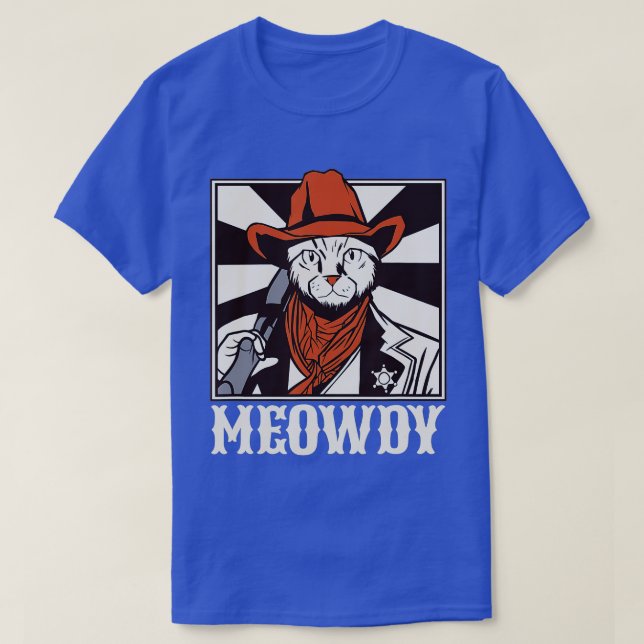 Meowdy Cat Funny Mashup Between Meow and Howdy  (2 T-Shirt (Design Front)