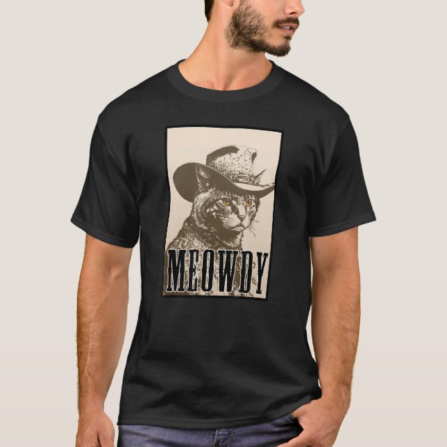 Meowdy Cat Shirt - Funny Mashup Meow and Howdy - C (Front)