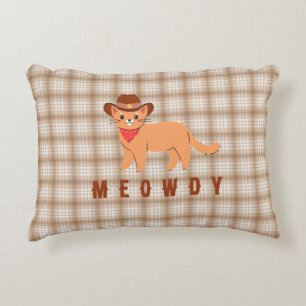 Meowdy Chequered Cowboy Cat Boy Nursery Pillow