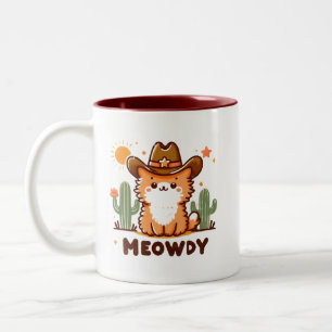 Meowdy cowboy Hat Cactus cat  Two-Tone Coffee Mug