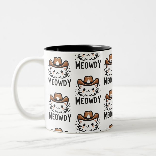 Meowdy cowboy Hat cat pattern Two-Tone Coffee Mug (Left)