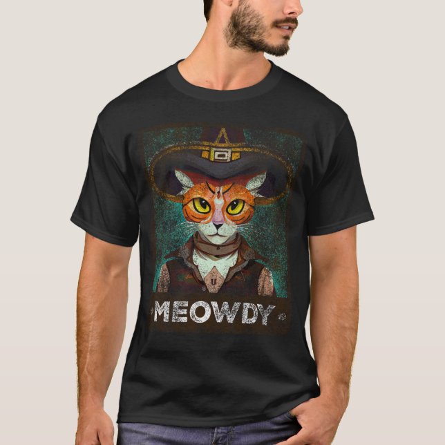 Meowdy Cowboy Meme Cat T-Shirt (Front)