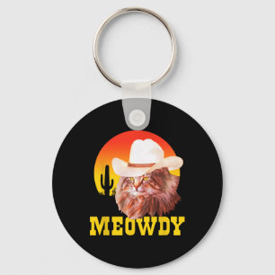 Meowdy! Funny Country Music Cat Cowboy Hat Vintage Keychain