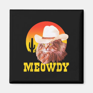 Meowdy! Funny Country Music Cat Cowboy Hat Vintage Magnet
