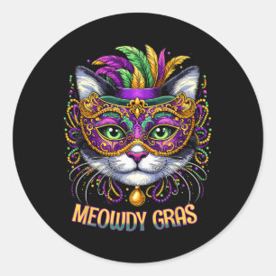 Meowdy Gras Cat Kitten Masquerade Mardi Gras Beads Classic Round Sticker