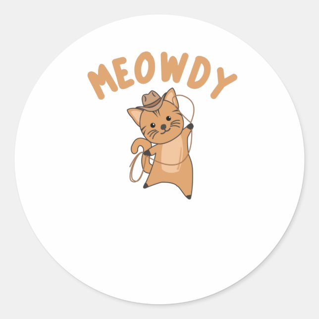 Meowdy Howdy Cat Cowboy With Lasso Cute Cats Classic Round Sticker (Front)