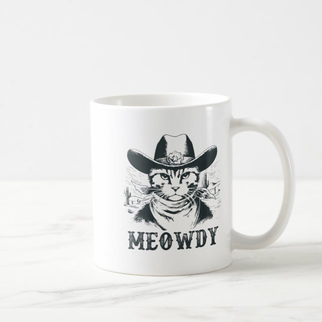 Meowdy - Mashup Between Meow And Howdy - Funny Cat Coffee Mug (Right)
