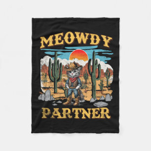 Meowdy Partner Cat Western Cowboy Vintage Cat Meow Fleece Blanket